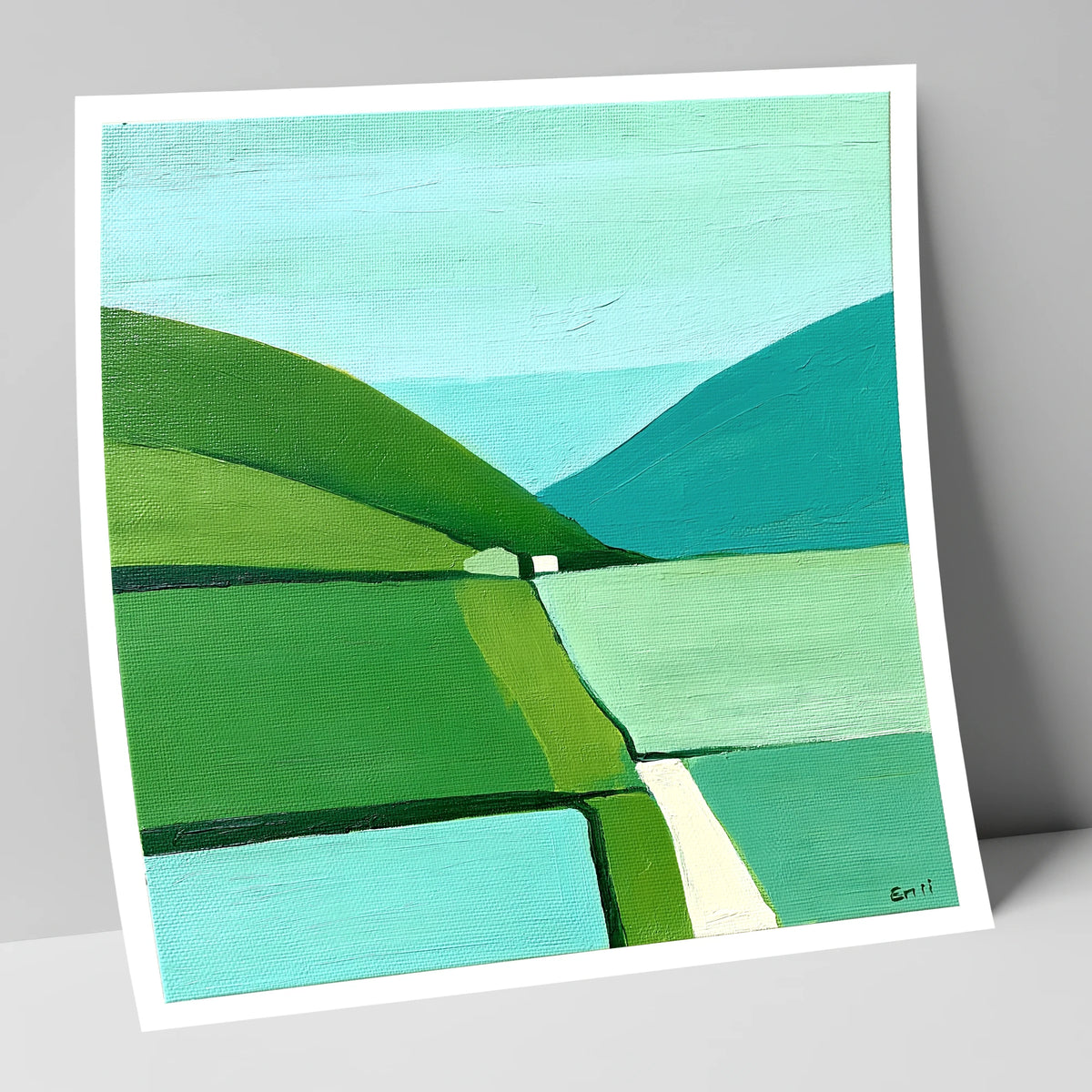Geometric Green Valley Between Fells lake district valley art print