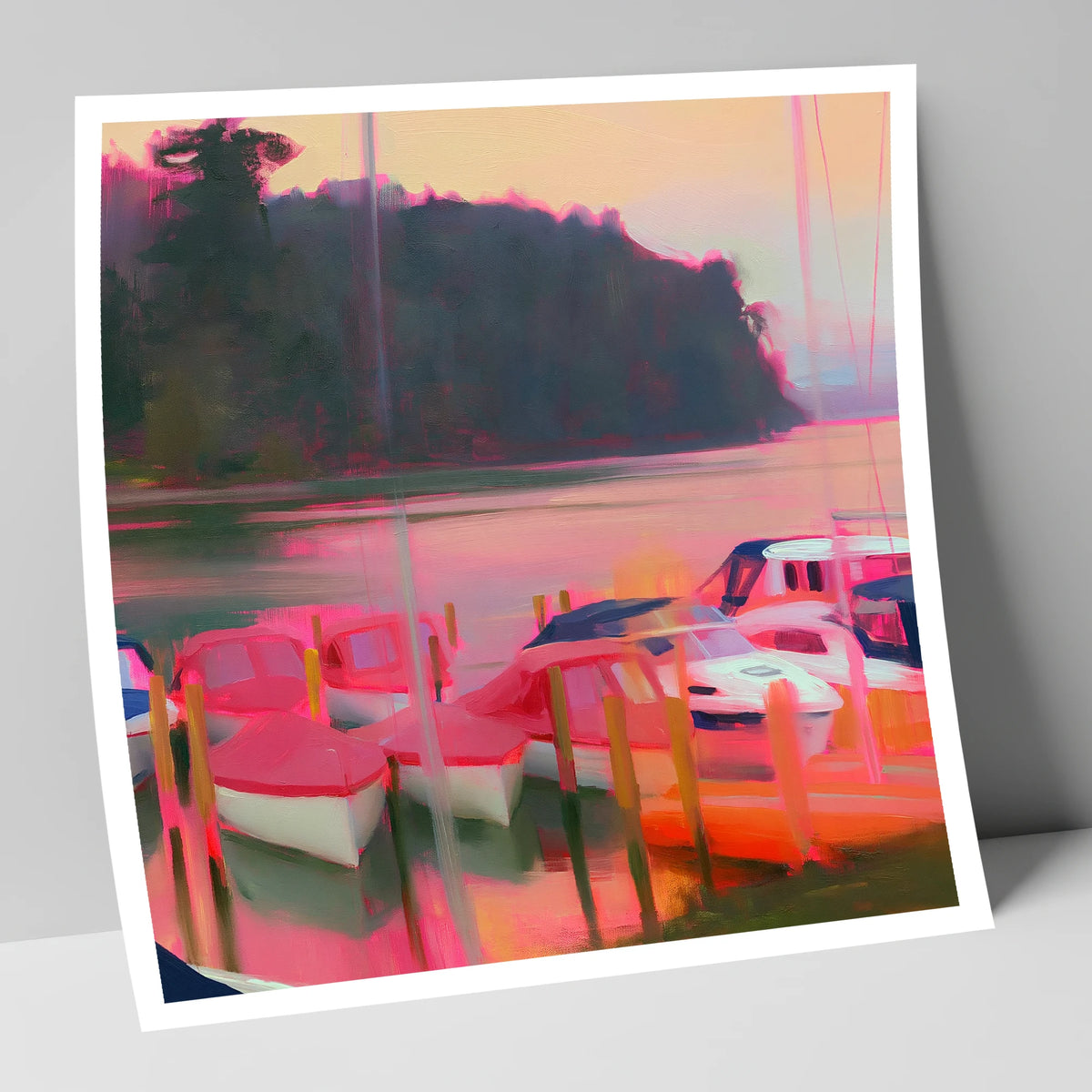 Neon Sunset Over Windermere Boats lake district lake art print