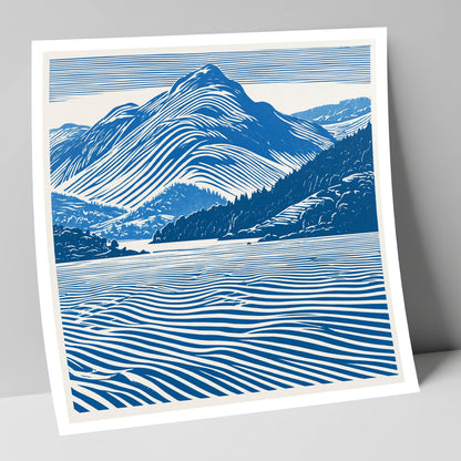 Catbells in Cobalt Blue lake district fell art print