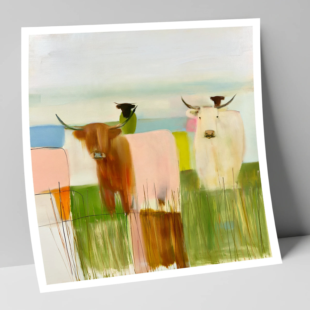 Highland Cattle in Abstract Pastels lake district wildlife art print