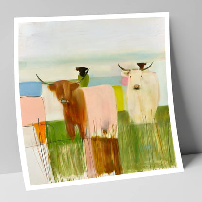 Highland Cattle in Abstract Pastels lake district wildlife art print