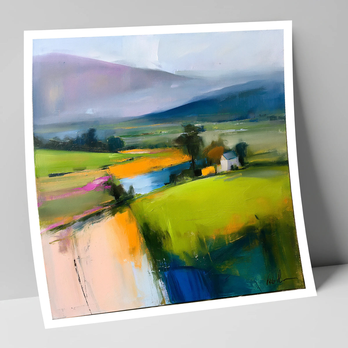 Vibrant Patchwork Valley Fields lake district valley art print