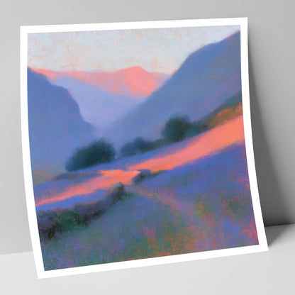 Pink Light Over Valley Drystone Wall lake district valley art print