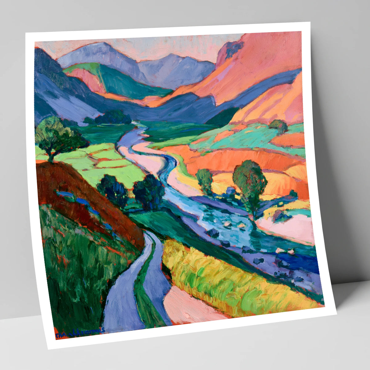 Meandering River Among Bold Fells lake district waterfall art print