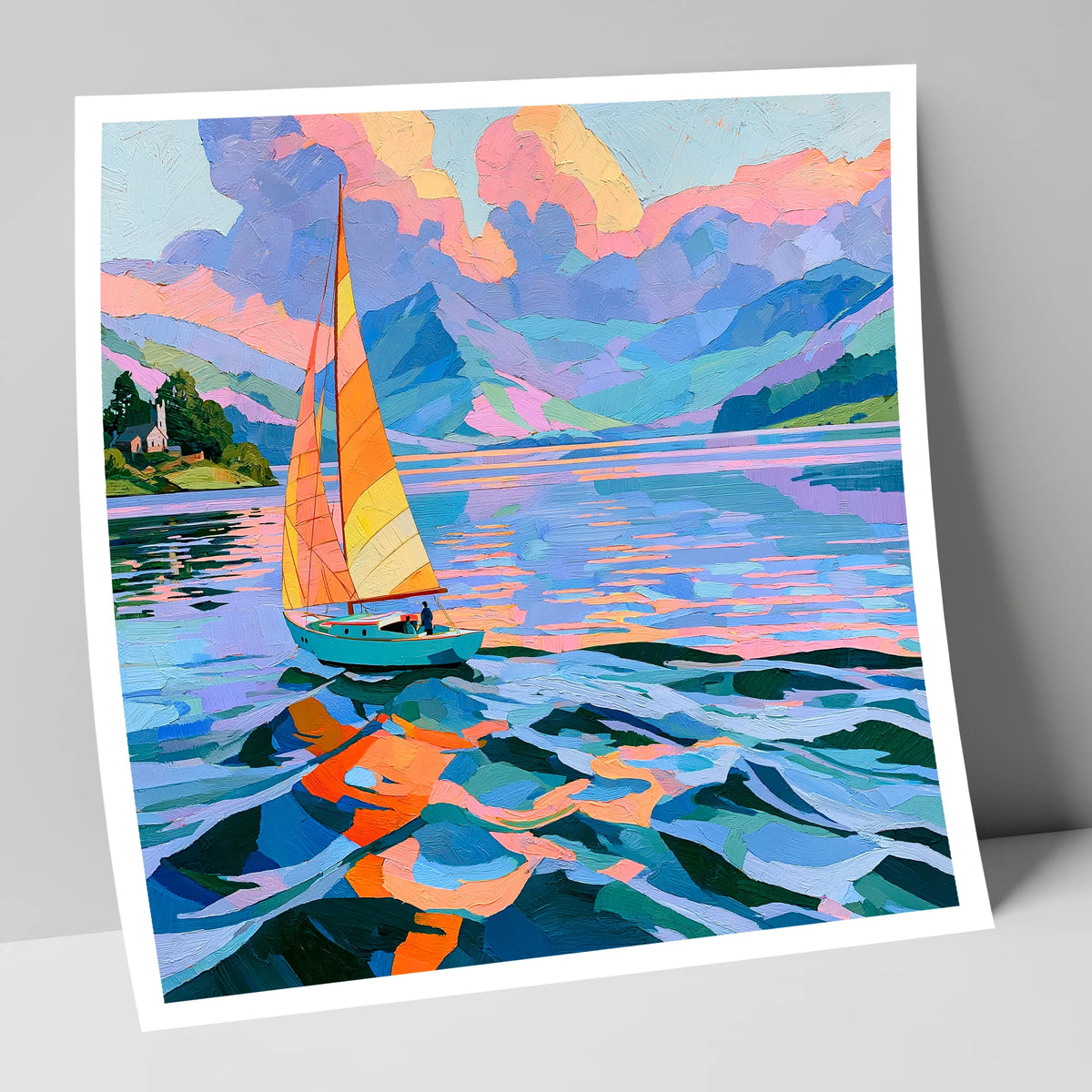 Vibrant Sailboat on Breezy Lake lake district walking art print