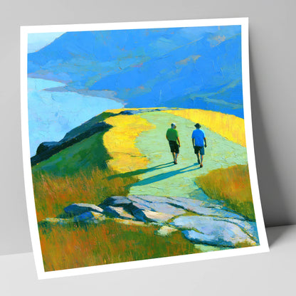 Fell Walkers on a Sunlit High Ridge lake district fell art print