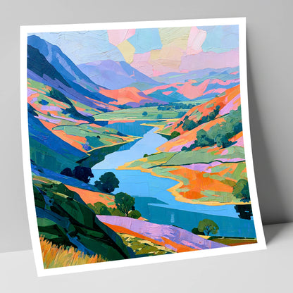Vibrant Valley Lake and Fells lake district lake art print