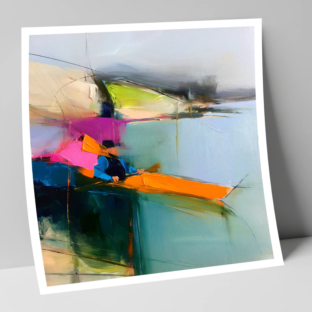 Vibrant Orange Kayak on the Lake lake district walking art print