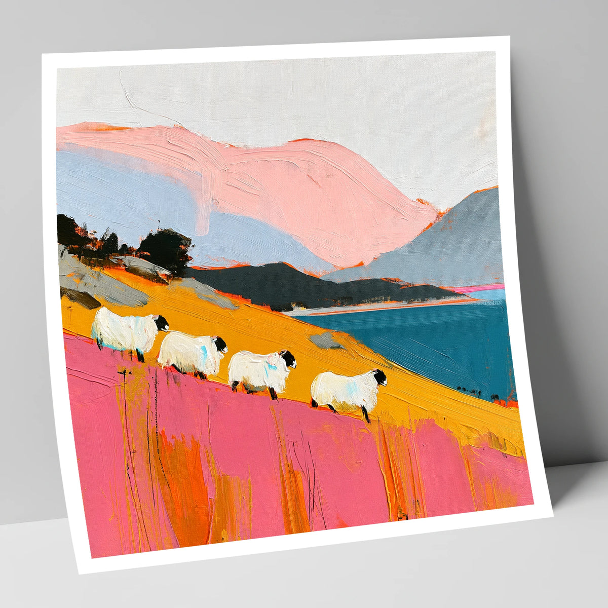 Vibrant Herdwicks Above Teal Lake lake district wildlife art print