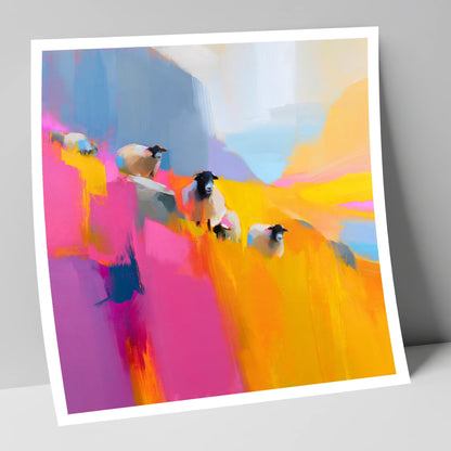 Herdwick Sheep in Fuchsia and Gold lake district wildlife art print