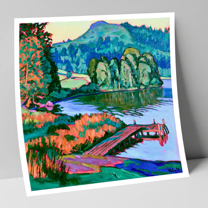 Vibrant Wooden Pier at Grasmere lake district lake art print