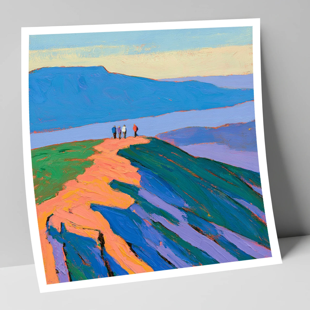 Vibrant Fell Top Hikers lake district fell art print