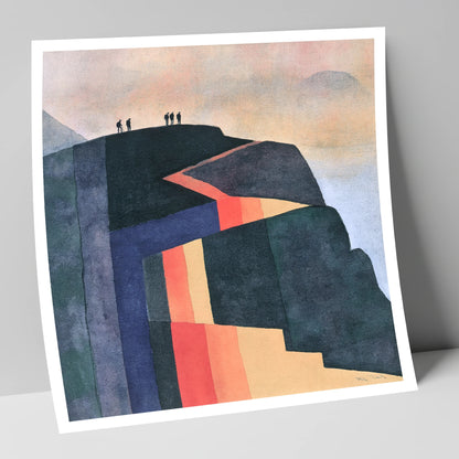 Hikers on Bold Geometric Fells lake district fell art print