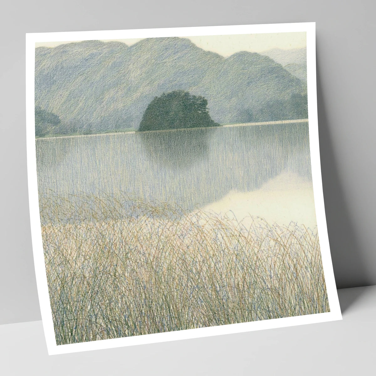 Grasmere Island Through Tall Grasses lake district lake art print
