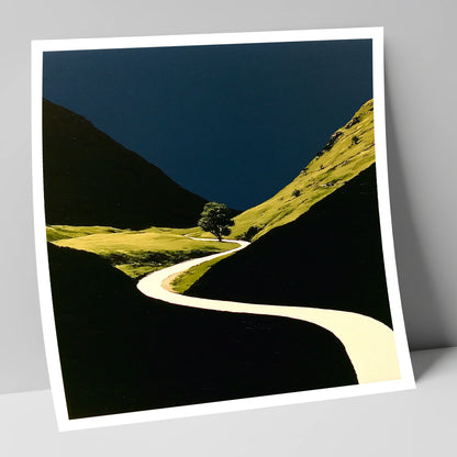 Winding River Through Dark Valley lake district waterfall art print