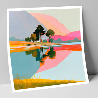 Pink Fells and Lake Reflections lake district lake art print