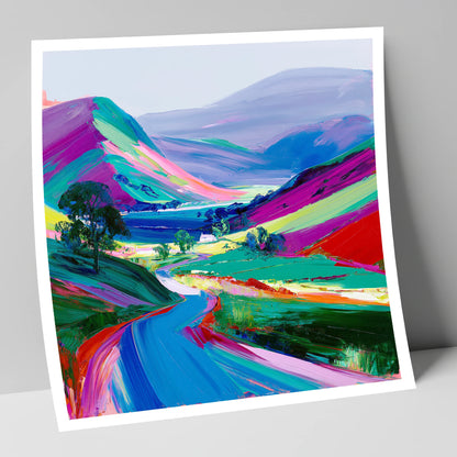 Vibrant Rolling Fells and Valley lake district fell art print