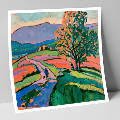 Hawkshead Fells with Dog Walker gifts for dog walkers art print