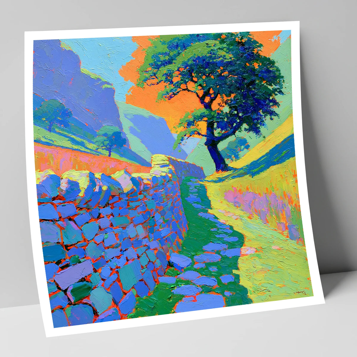 Vibrant Valley Drystone Wall Path lake district valley art print