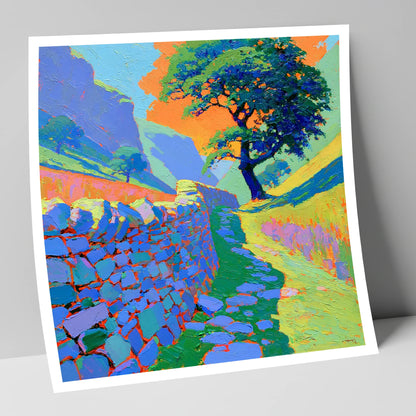 Vibrant Valley Drystone Wall Path lake district valley art print