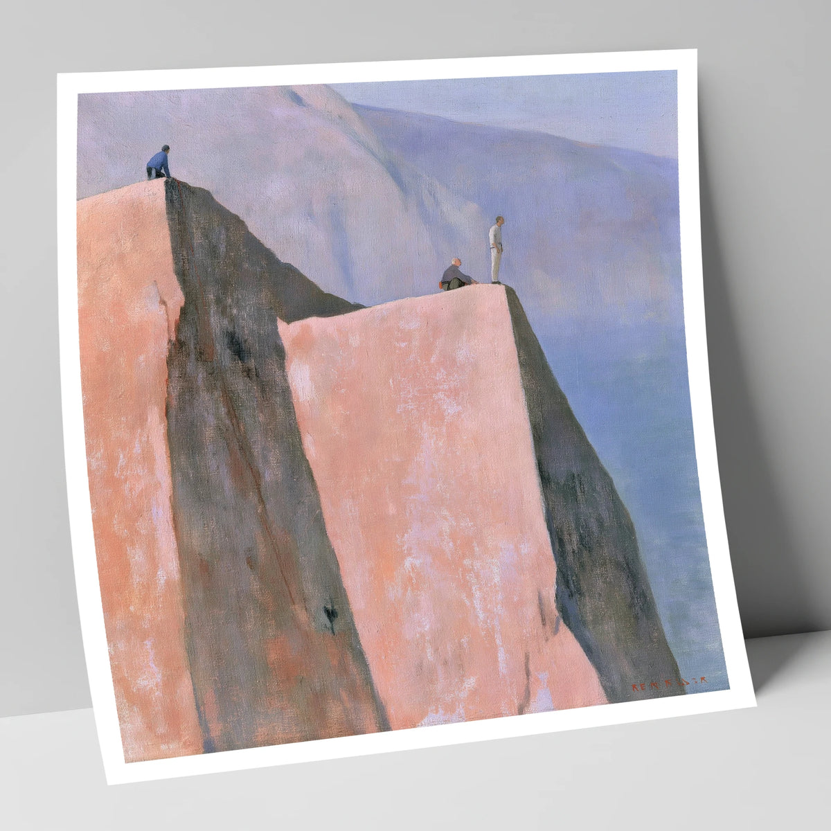 Climbers on a Pastel Crag lake district walking art print