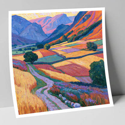 Vivid Patchwork Fields in the Dale lake district valley art print