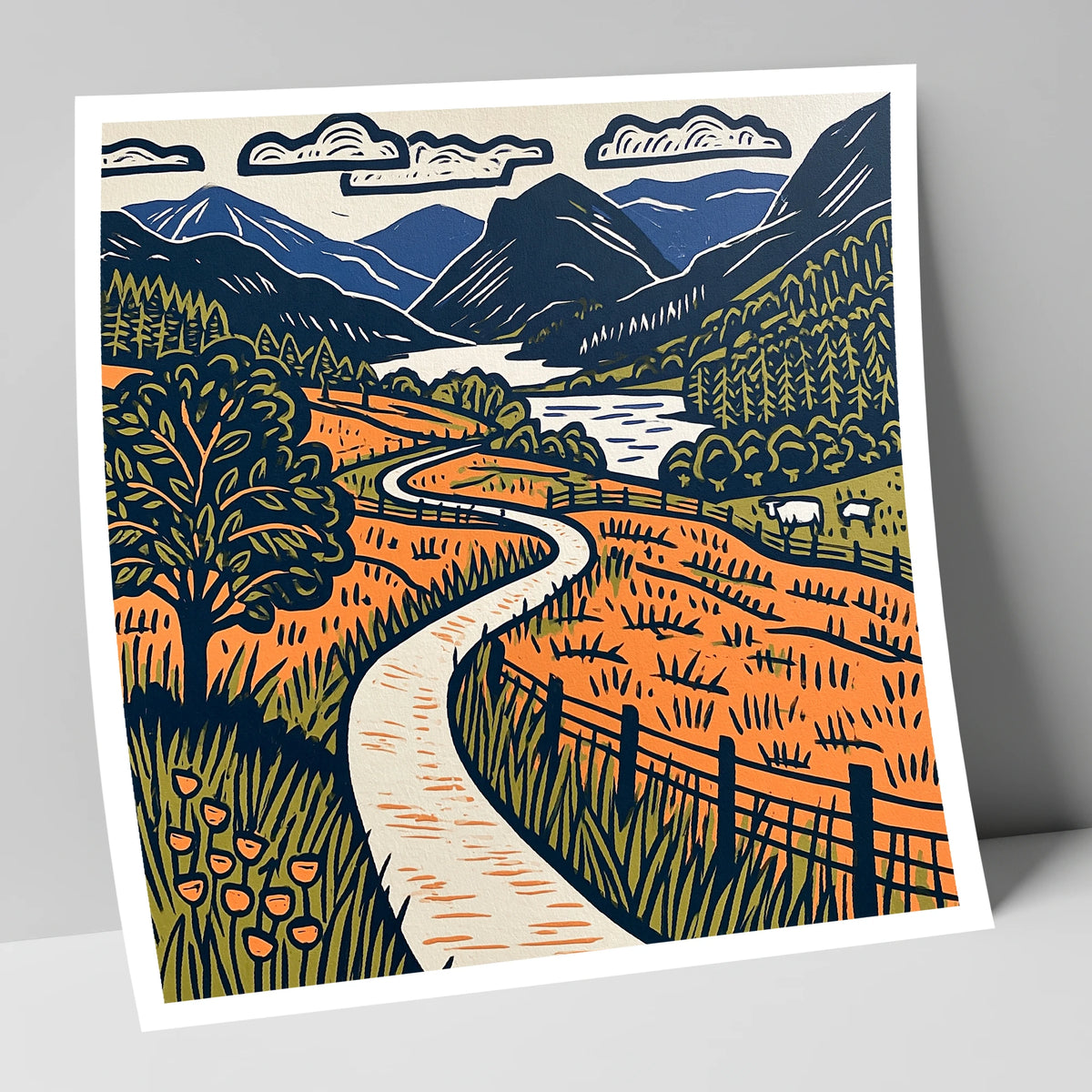 Terracotta Borrowdale Valley Path lake district valley art print