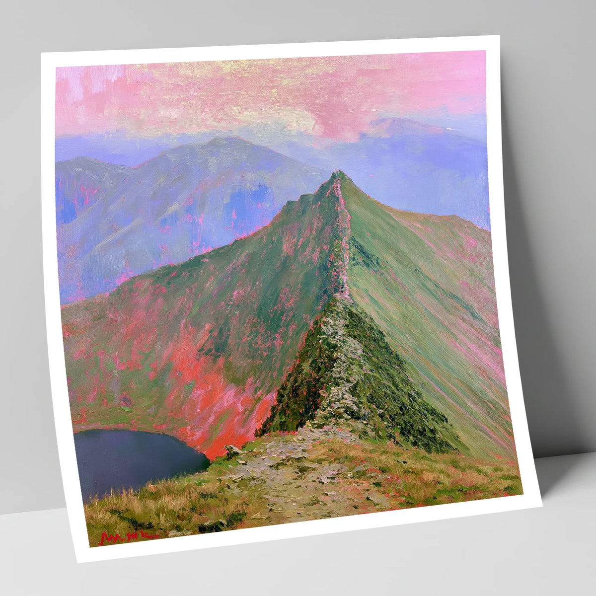 Striding Edge Beneath a Pink Sky lake district walking art print