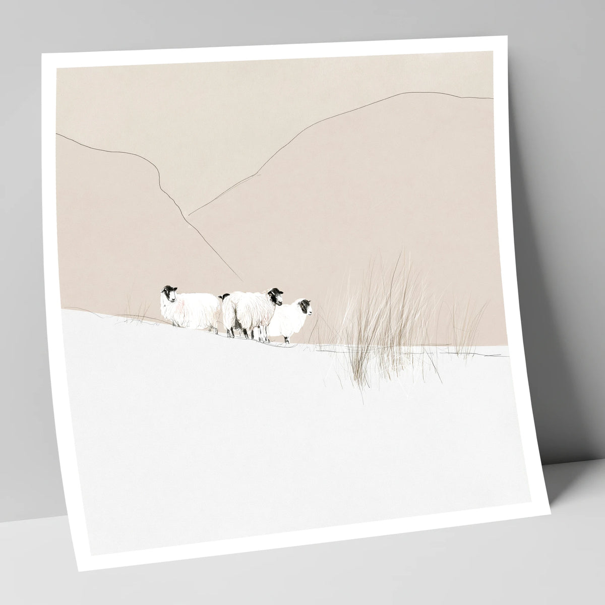 Herdwick Sheep on Minimalist Fell lake district wildlife art print