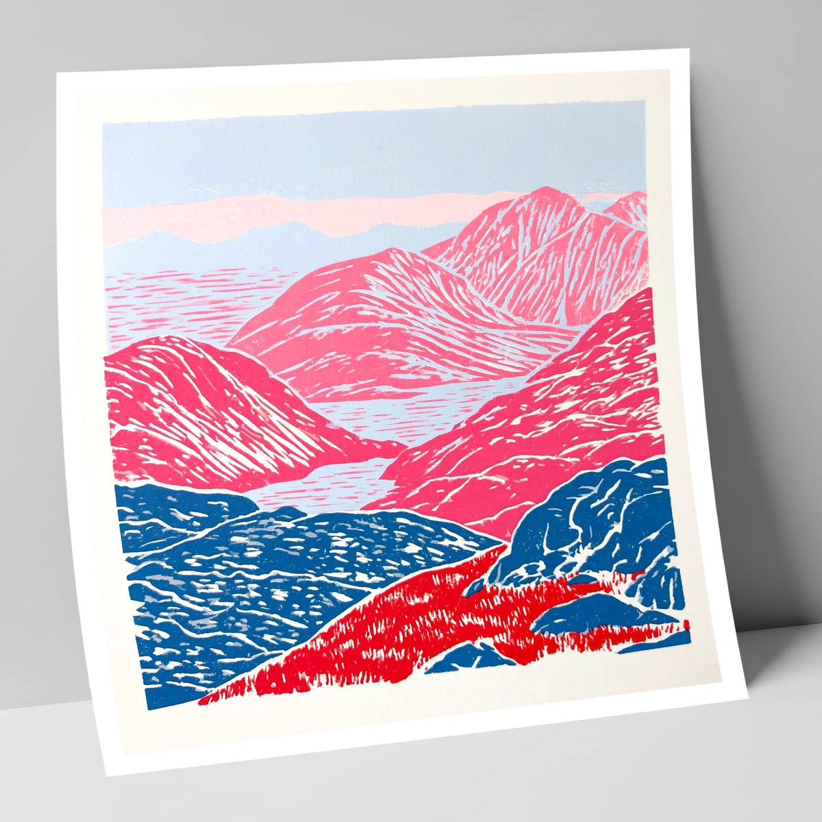 Cobalt and Crimson Summit View lake district fell art print