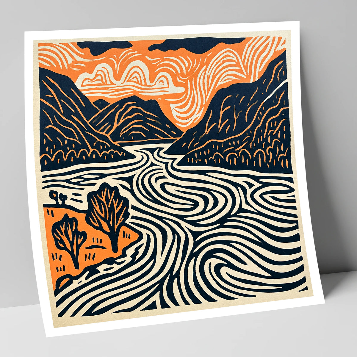 Ullswater in Terracotta and Navy lake district lake art print