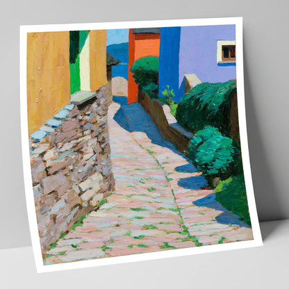 Colourful Cobbled Village Street lake district village art print