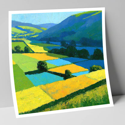 Cobalt And Yellow Dale Fields lake district valley art print