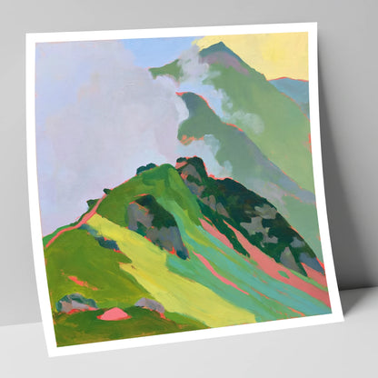 Vibrant Mountain Ridge in Mist lake district fell art print
