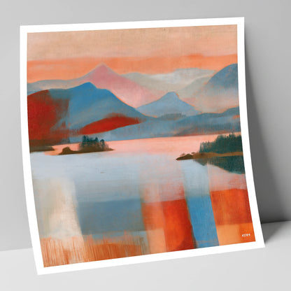 Abstract Derwentwater and Catbells Sunset lake district lake art print