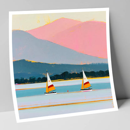 Windermere Sailboats and Pink Fells lake district lake art print