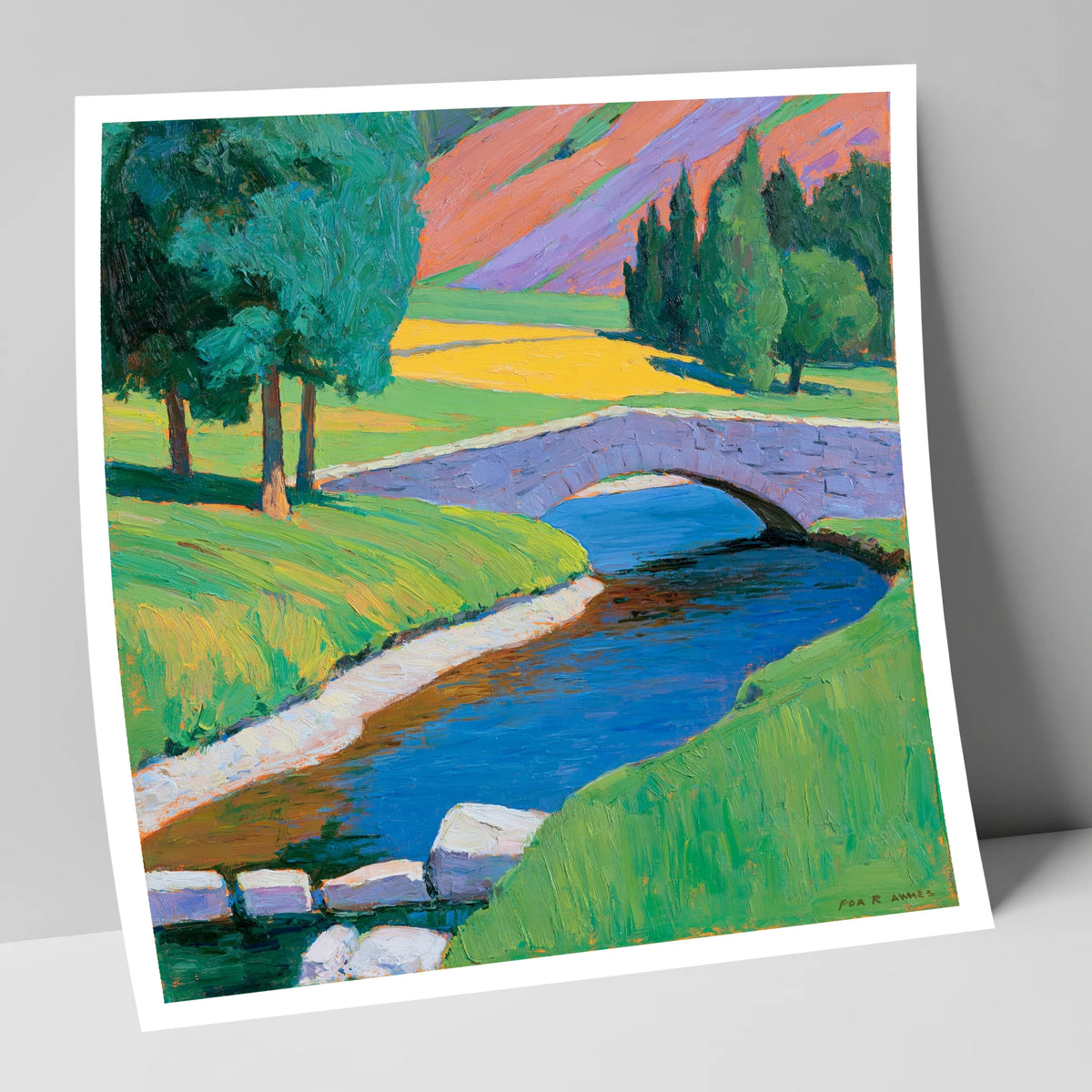 Stone Bridge and Purple Fells lake district waterfall art print