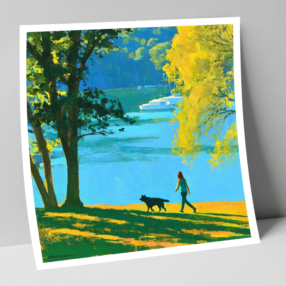 Vibrant Dog Walk at Windermere gifts for dog walkers art print