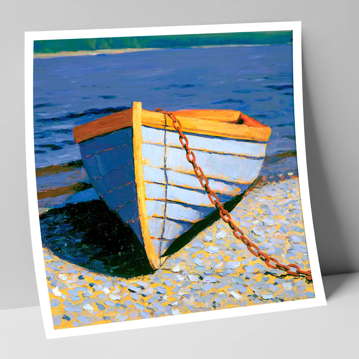 Blue Wooden Boat on Windermere lake district lake art print