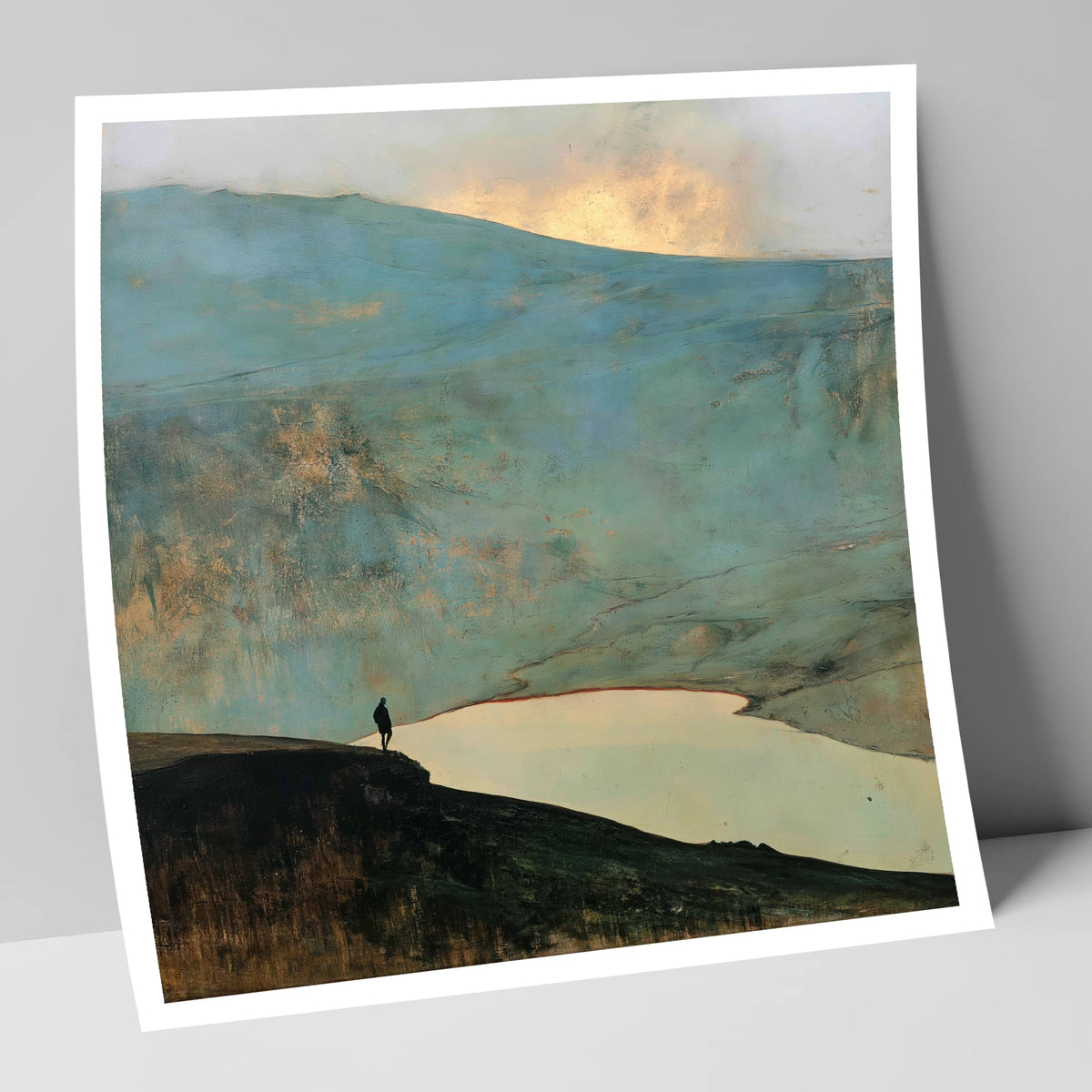 Helvellyn Walker and Golden Sky lake district fell art print
