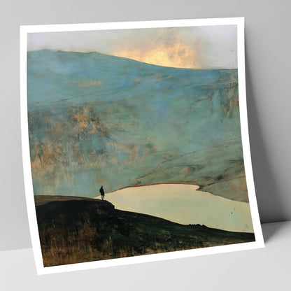 Helvellyn Walker and Golden Sky lake district fell art print