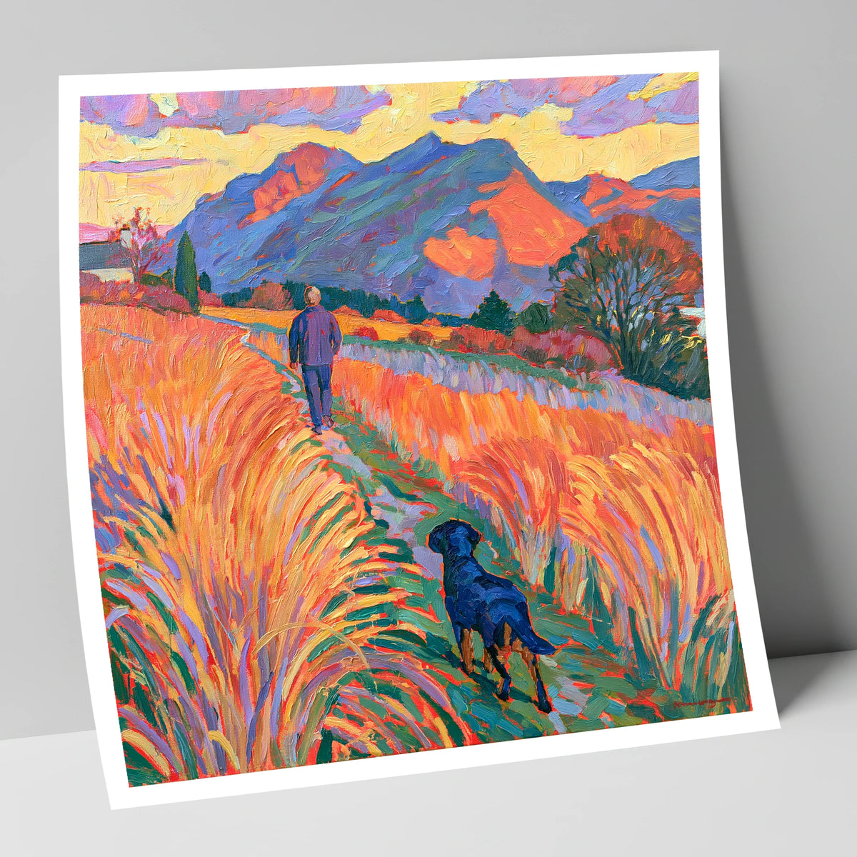 Vibrant Keswick Fells Dog Walk gifts for dog walkers art print