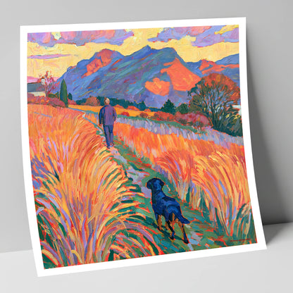 Vibrant Keswick Fells Dog Walk gifts for dog walkers art print