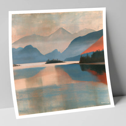 Terracotta Sunset on Derwentwater lake district lake art print