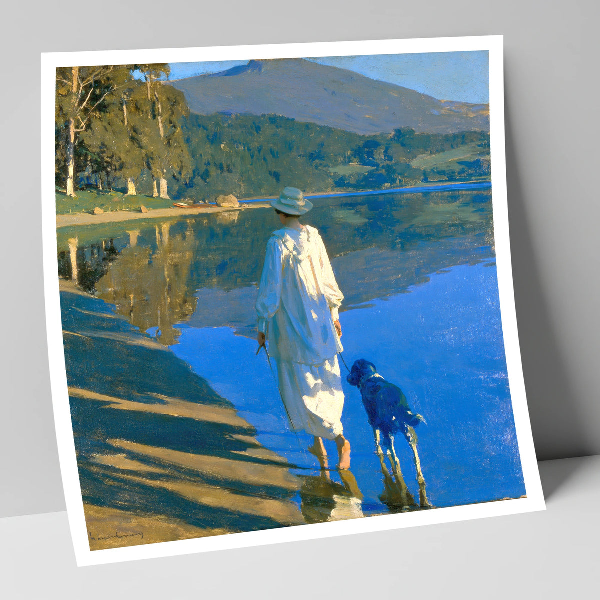 Sunlit Dog Walk Coniston Water gifts for dog walkers art print
