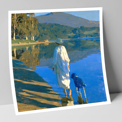 Sunlit Dog Walk Coniston Water gifts for dog walkers art print