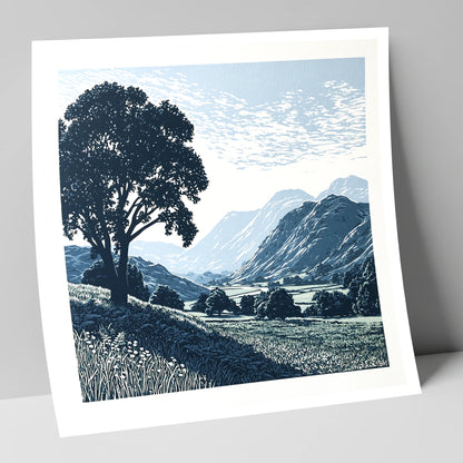 Eskdale Valley in Navy and Slate lake district valley art print