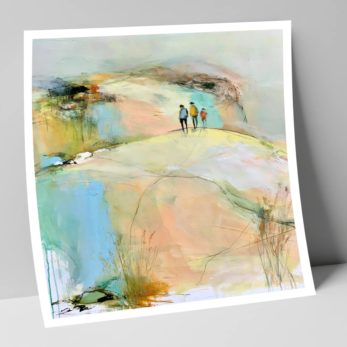 Hikers on the Pastel Fell lake district fell art print