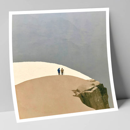 High Fell Walkers on a Snowy Ridge lake district fell art print
