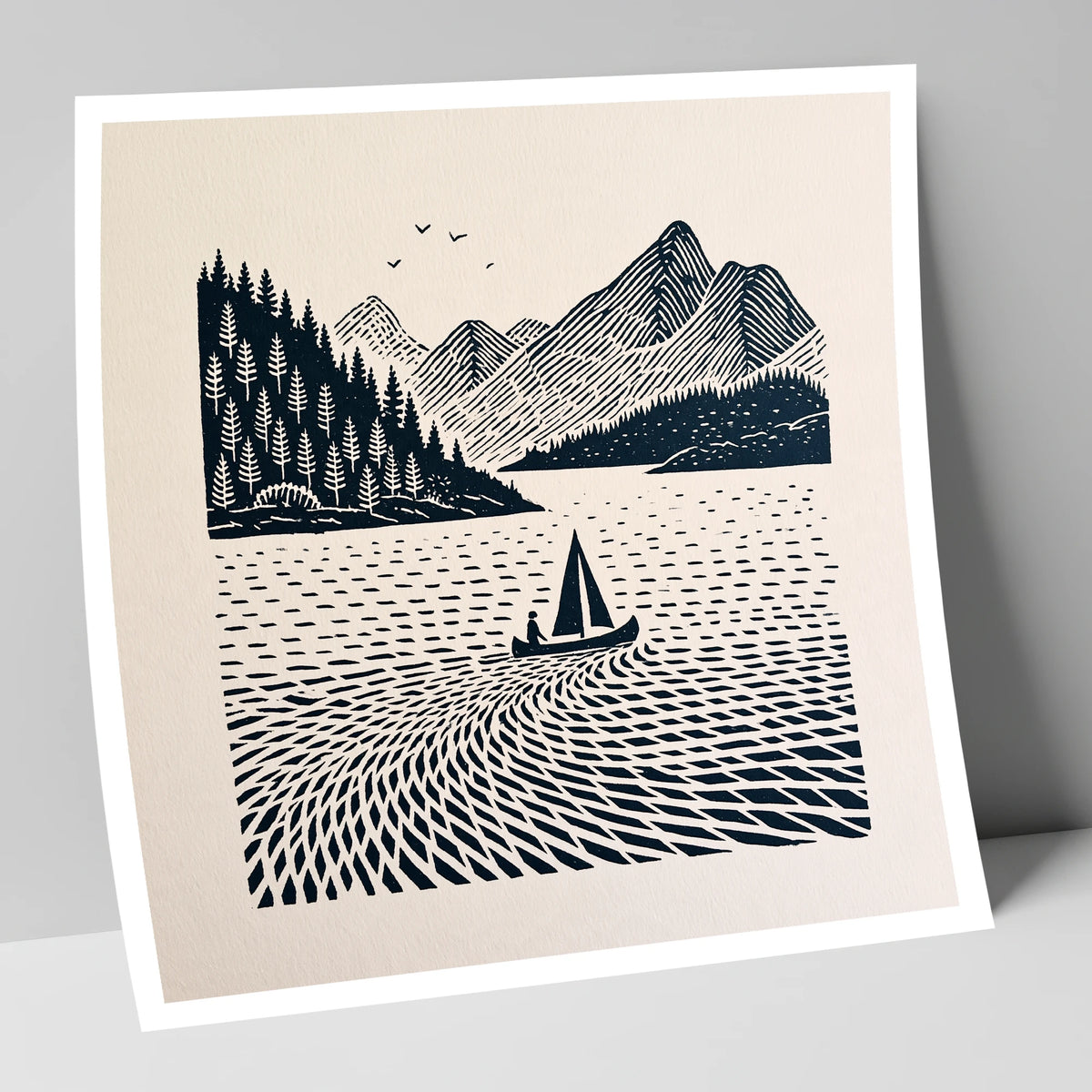 Dark Navy Derwentwater Sailing Scene lake district lake art print